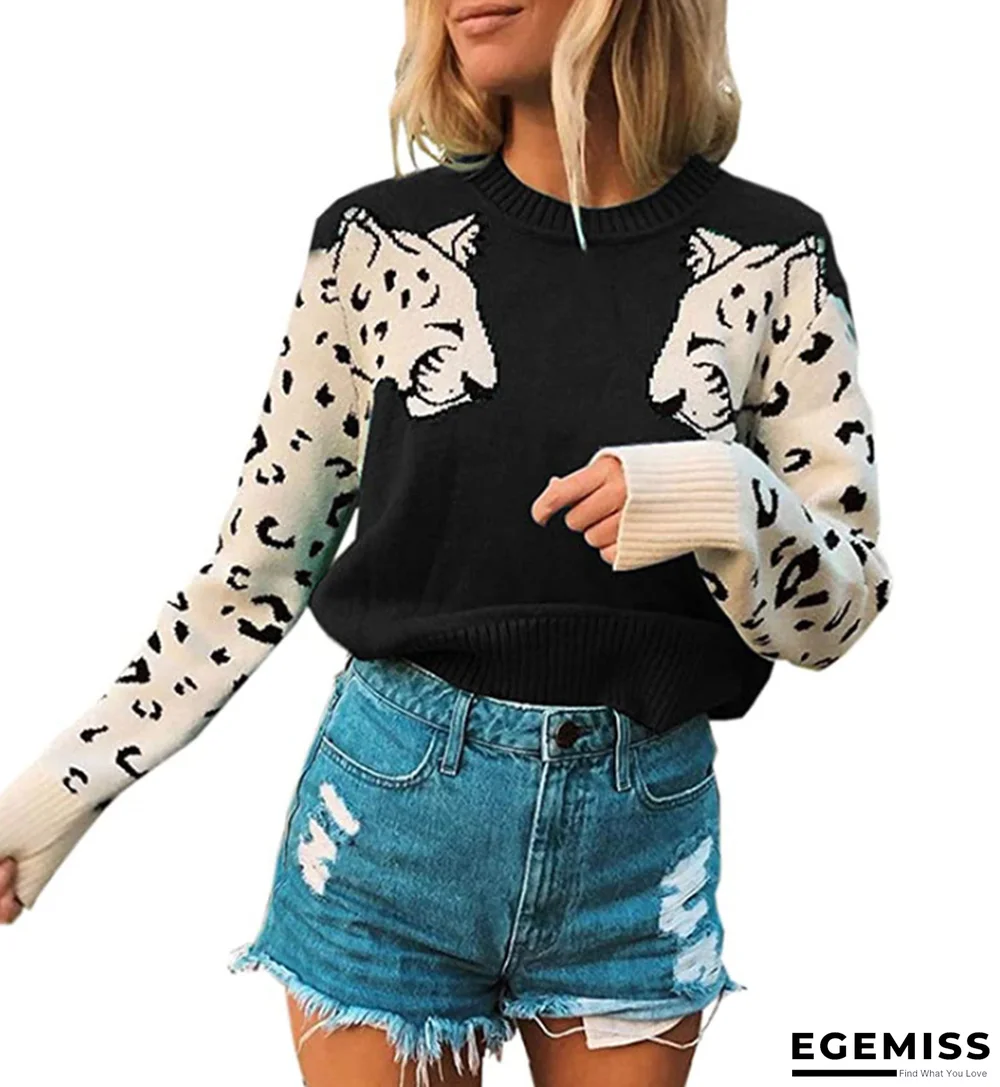 Casual Colorblock Leopard Head Blouse Sweater | EGEMISS