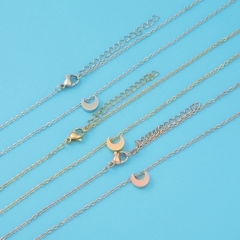 Stainless Steel 18K Gold Plated Lady Minimalist Star Moon Heart Shape None Pendant Necklace