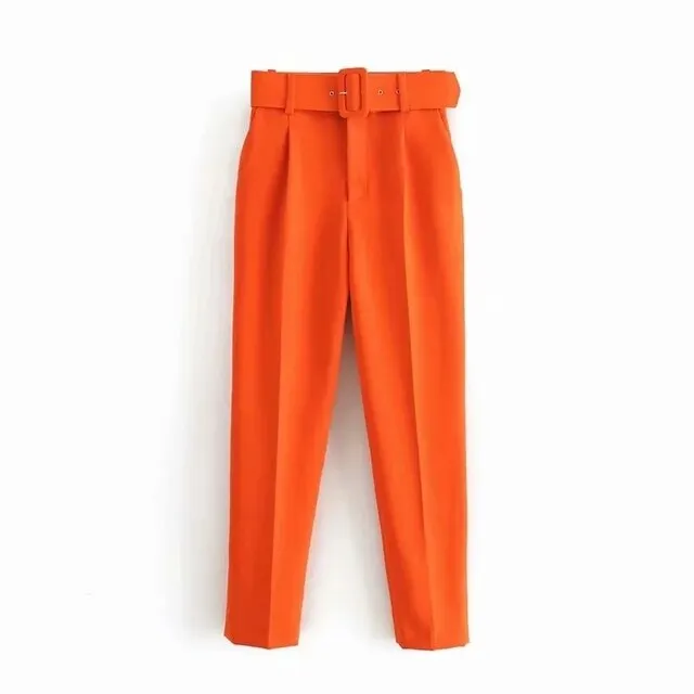 Za Women's Blazers Pants Suits Jackets Set 2 Pieces With Belt Trousers Green Office Ladies Workwear Outfits Female Summer Blue
