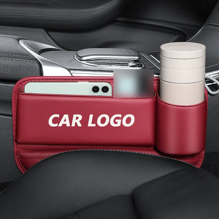 📣50%OFF🔥Exclusive Logo Leather Car Seat Storage Box With Water Cup Holder