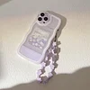 Purple Flowers Silicone Phone Case with Chain Bracelet for iPhone 7-14