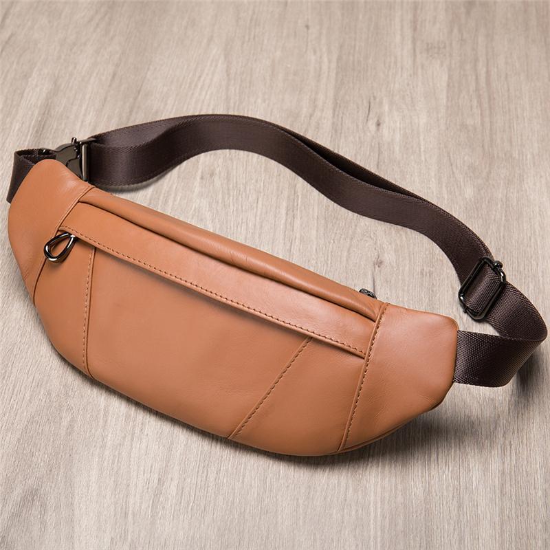 Soft Genuine Leather Adjustable Strap Earphone Jack Multi-Pocket Chest Bag
