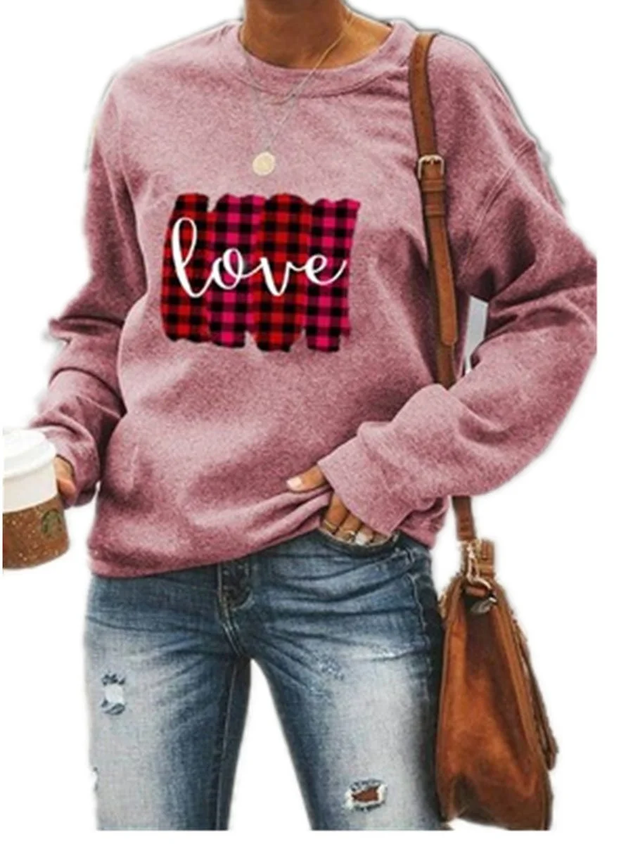 Plaid Love Printed Sweatshirt