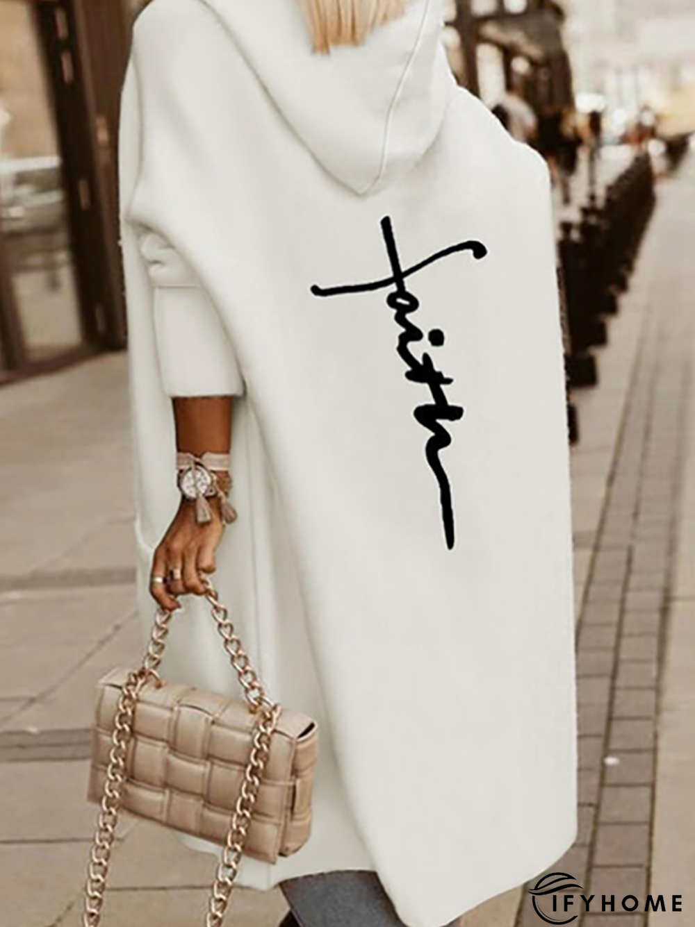 Text Letters Casual Woolen Overcoat | IFYHOME