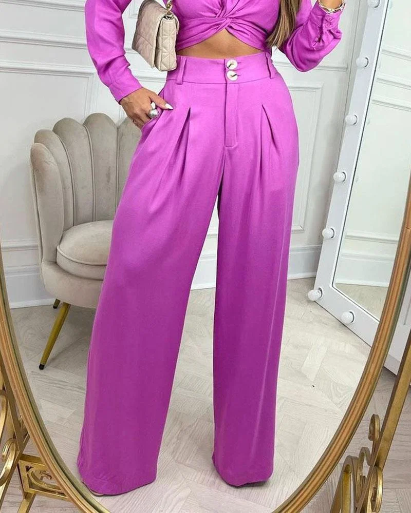 Purple Casual Shirt Pants Suit