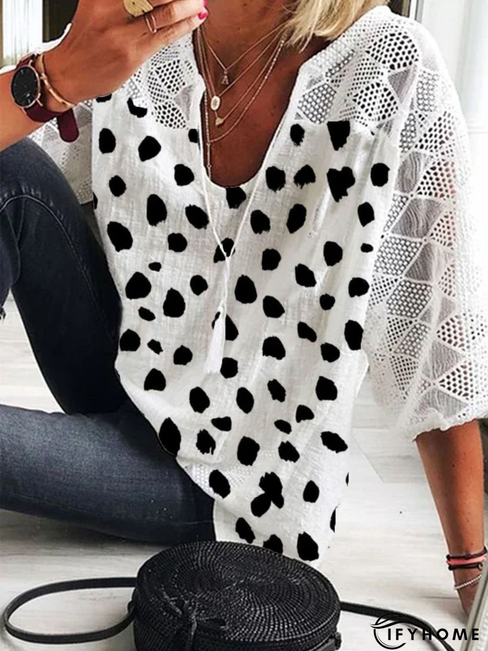 V Neck 3/4 Sleeve Casual Top | IFYHOME