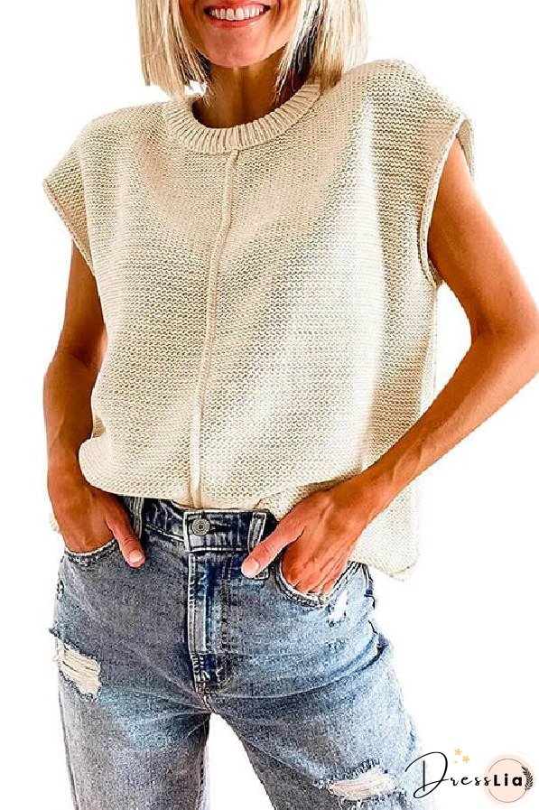 Crewneck Cap Sleeves Pullover Sweater