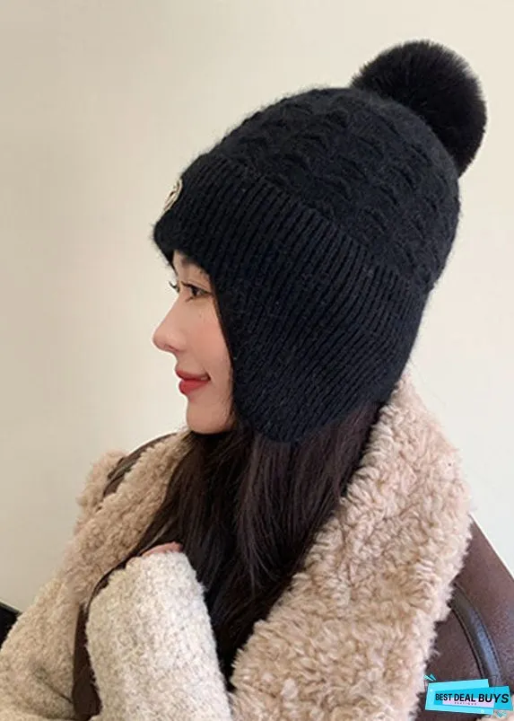 Unique Black Warm Knitted Cotton Bonnie Hat