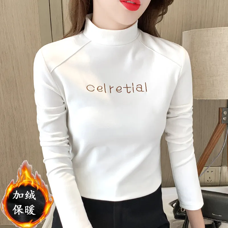 Brownm Brownm Velvet Warm Half High Collar Bottom Shirt Female Autumn And Winter Inside The Versatile 2023 New Long-Sleeved T-Shirt Female Jacket Foreign Style