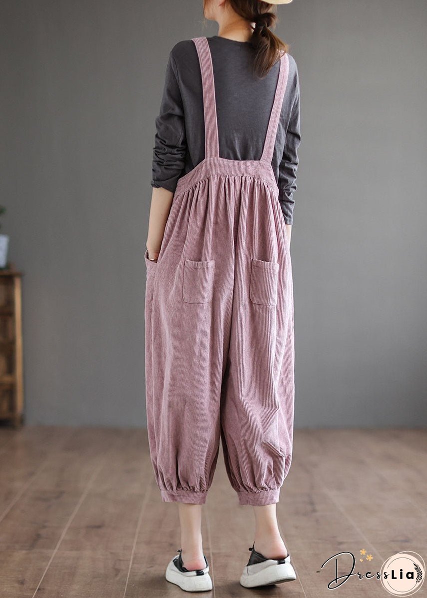 Women Pink Oversized Solid Color Corduroy Jumpsuits Fall