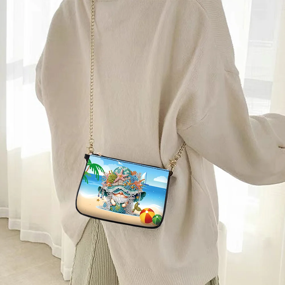 Beach Gnome Diamond Painting Coin Chain Purse 5D DIY Diamond Handmade Chain Bag
