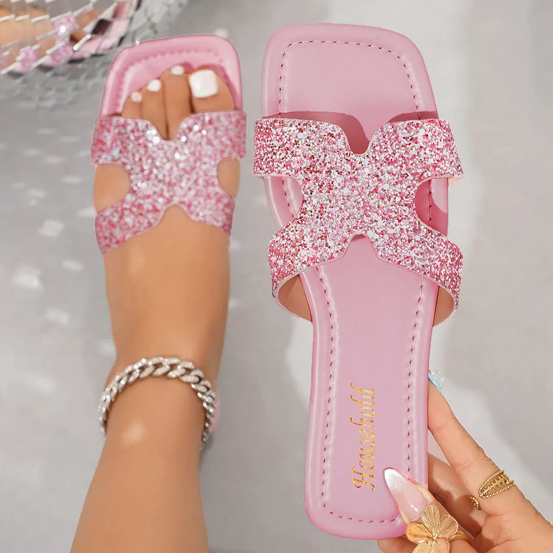 Breakj Breakj Small Crush Diamond Leisure Large-Size Slippers 2025 Summer New Outdoor Fashion Word Beach Slippers