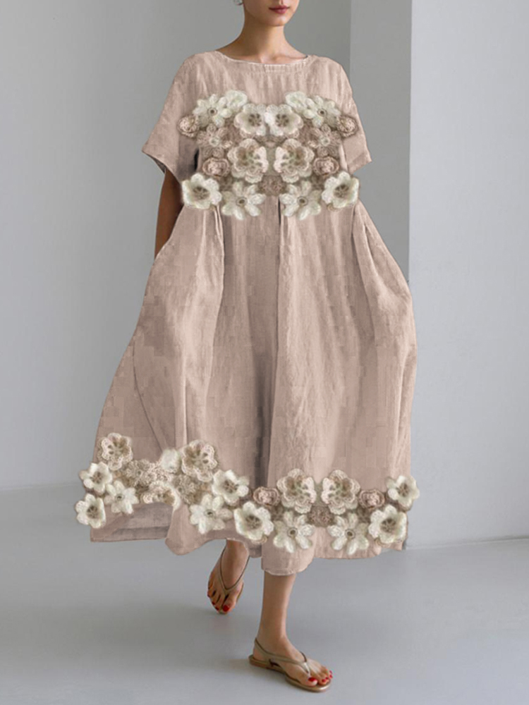 Romantic Flowers Women's Linen Blend Long Dress artswardrobe