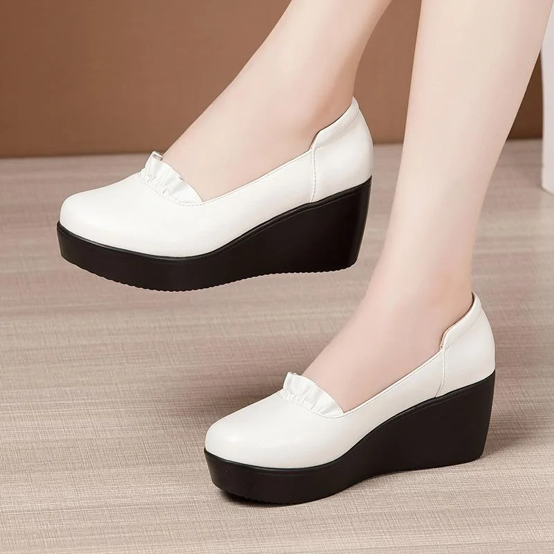 GKTINOO Wedges Shoes for Women 2022 Autumn Spring Platform Pumps Woman High Heels Leather Office Shoes Ladies Plus Size 33-43
