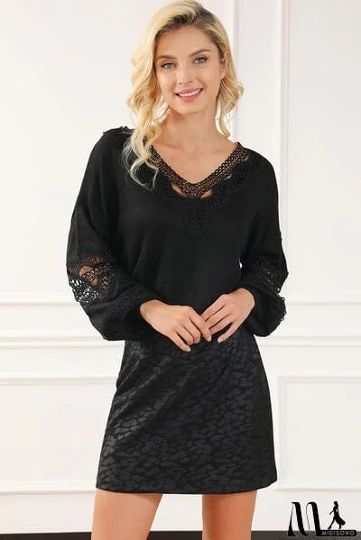 Openwork V-Neck Raglan Sleeve Sweater