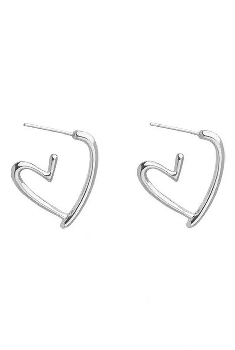 Minimalist Heart Hoop Earrings with S925 Silver Posts