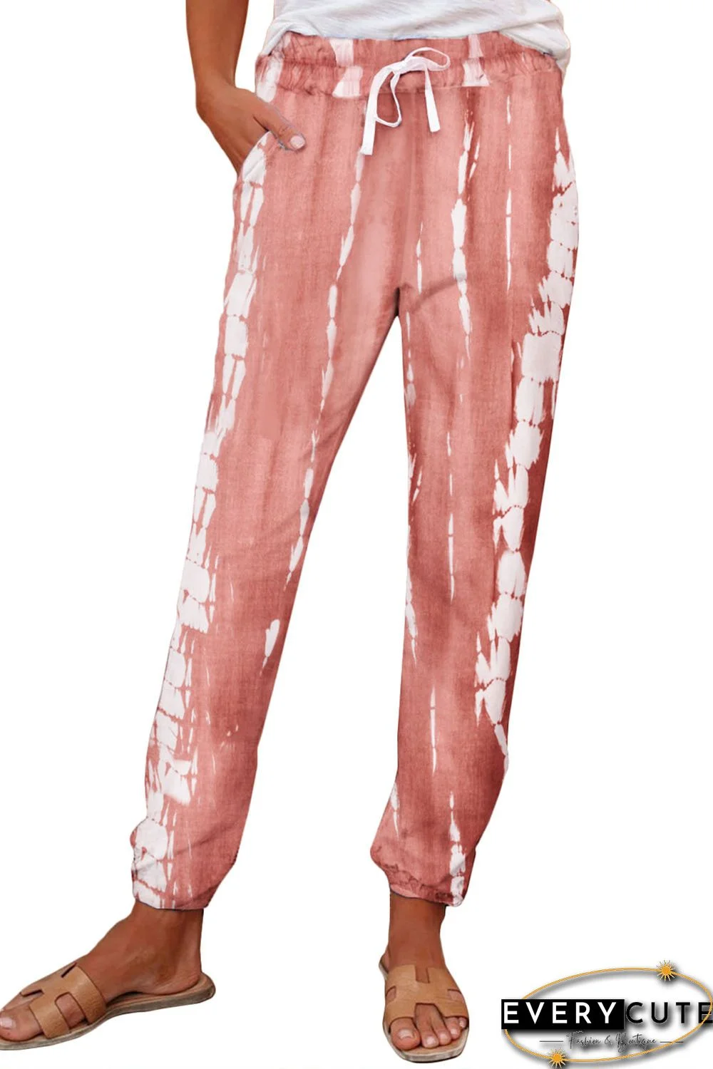 Pink Pocketed Tie-dye Knit Joggers