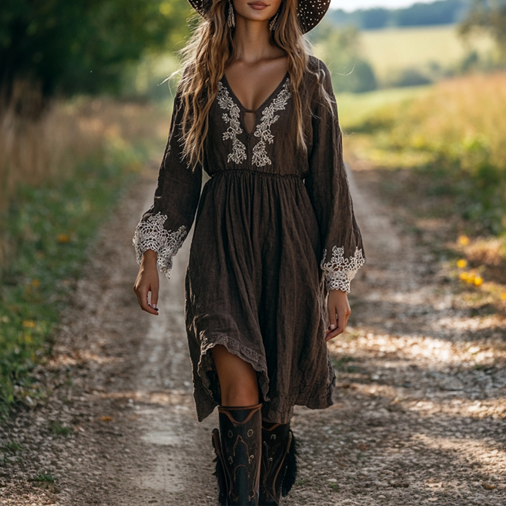 Women's Country Retro Bohemian Maxi Dress