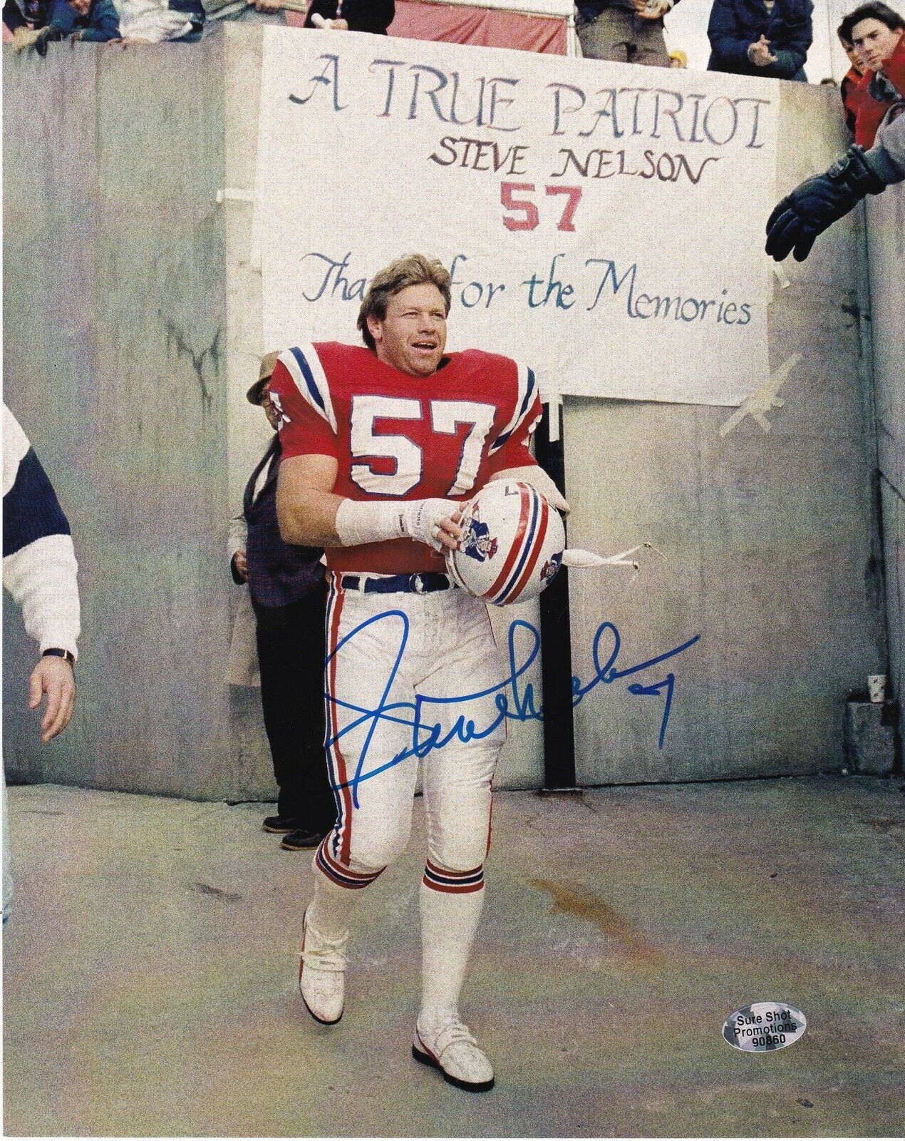 STEVE NELSON NEW ENGLAND PATRIOTS ACTION SIGNED 8x10