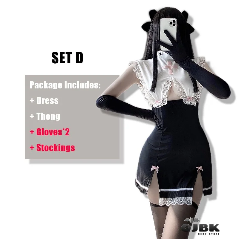 Billionm Nuns Cosplay Outfit For Women Kawaii Lace Sexy Costumes Sleeveless Halter Japanese Uniform Hollow Slim Fashion Dress 2022