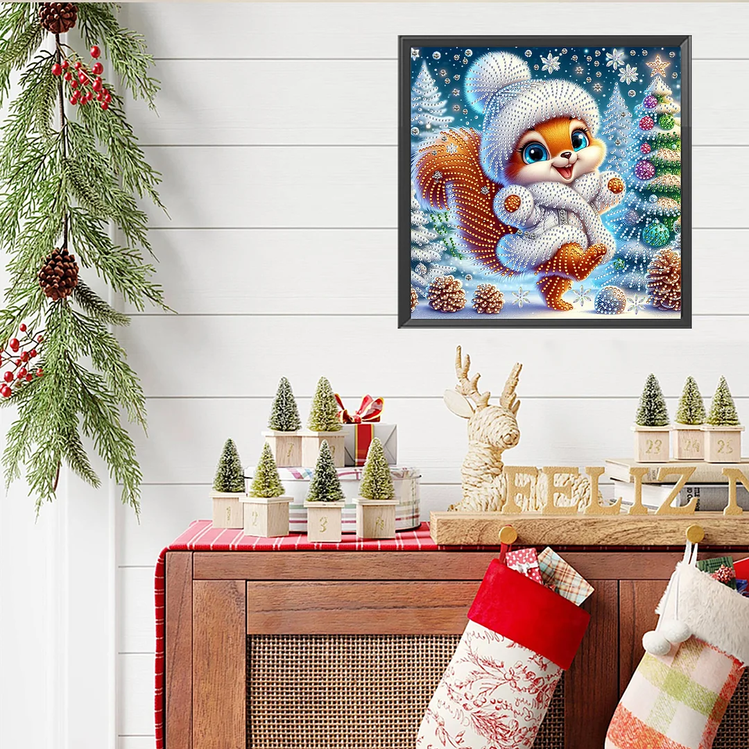 Christmas Squirrel - Diamond Painting - Partial Special Shaped Drill(Canvas|30*30cm)