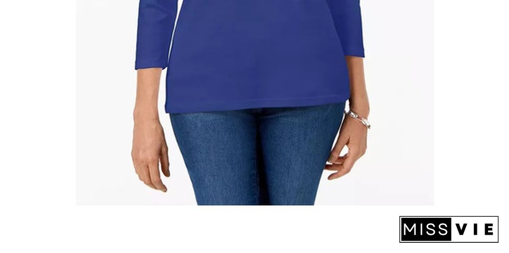 Karen Scott Women's Scoop-Neck Top Blue Size Small