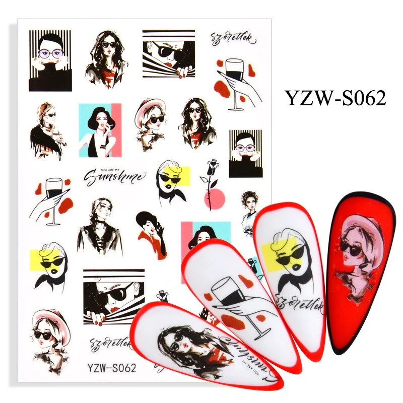 Sexy Lady Shaped Fashion Nail Sticker Geometric Abstract Line Nails Inspired Decals Art 3D Adhesive Sliders Manicure Accessory-Nail Inspo