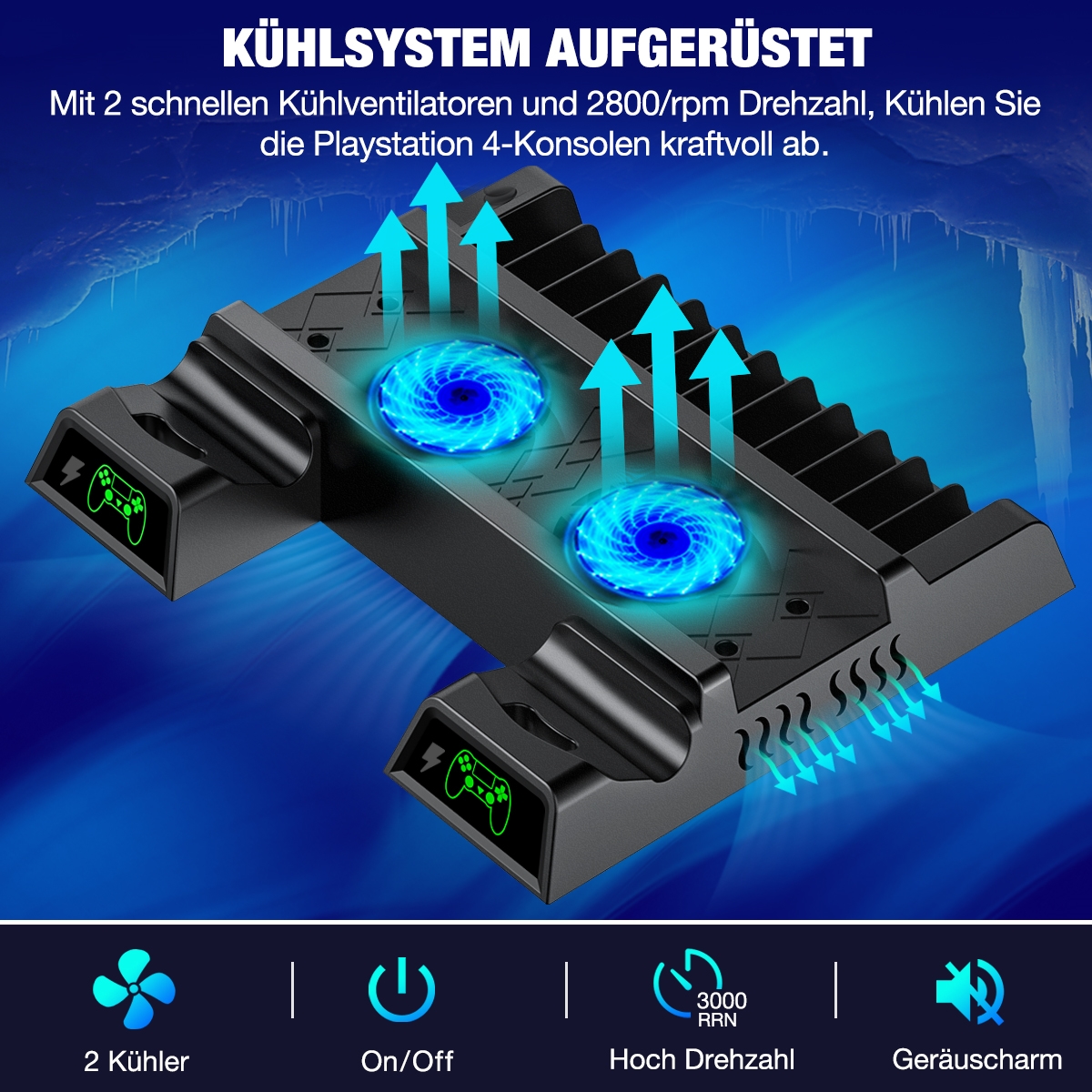 For Ps4ps4 Slimps4 Pro Vertical Cooling Stand With Fan Dual Controller Charger Charging 1403