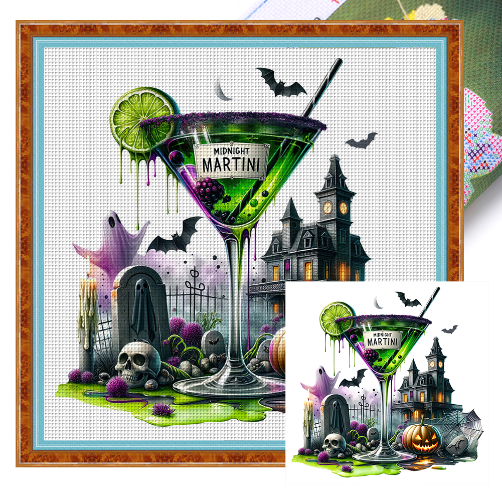 Halloween Wine Glass Full 11CT Pre-stamped Canvas(50*50cm) Cross Stitch
