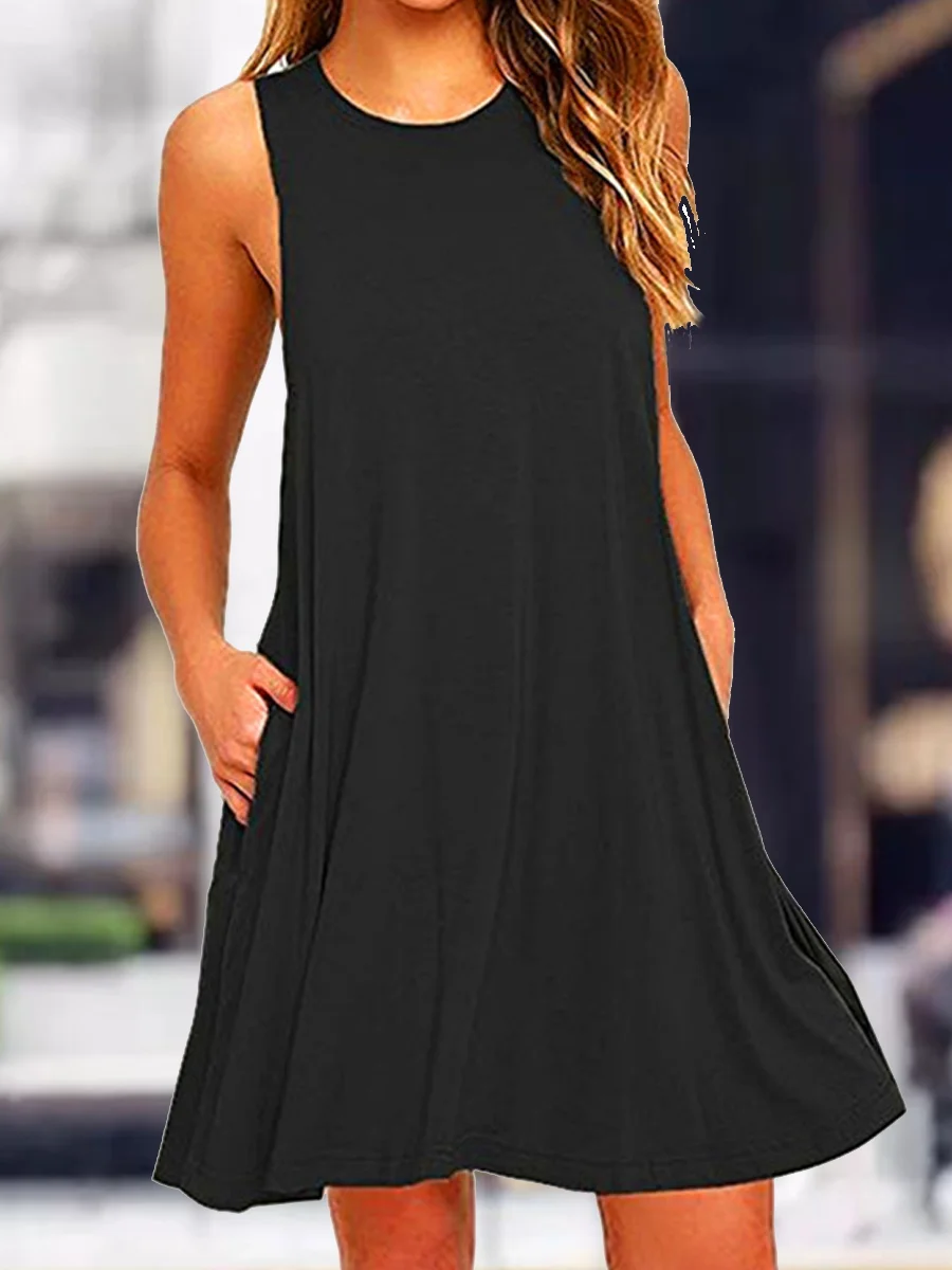 Casual Solid Color Round Neck Dress-inspireuse