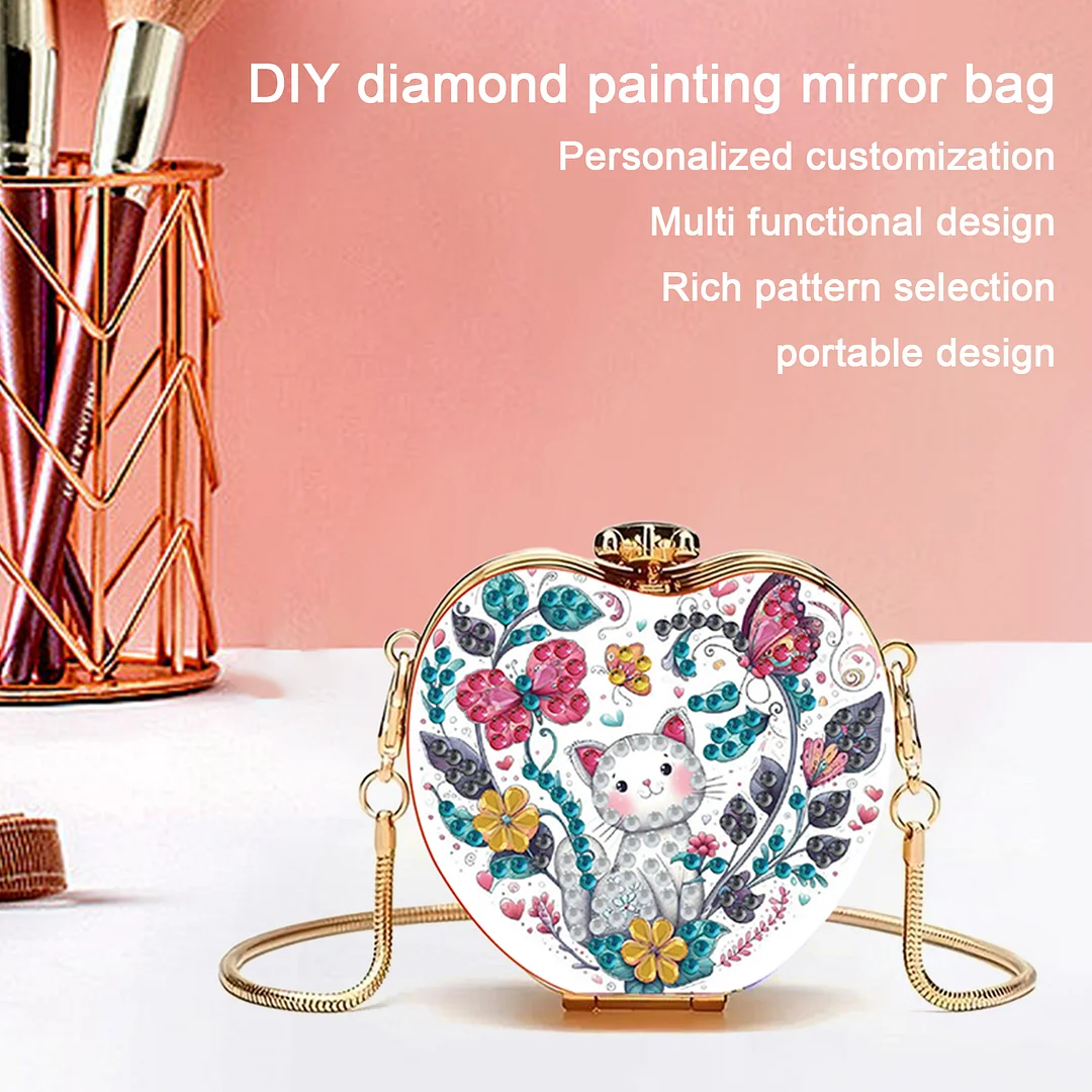 Cat DIY Acrylic Love Art Diamond Painting Coin Purse with Chain for Women Girl