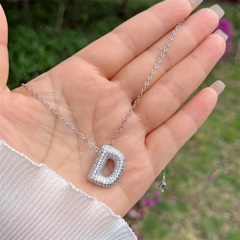 Copper 18K Gold Plated Hip-Hop Minimalist Classic Style Polishing Inlay Letter Zircon Pendant Necklace