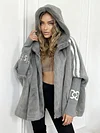Women Plush Hooded Vertical Stripe Printed Casual Coat