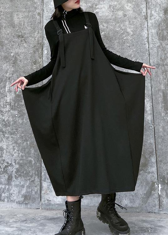 Simple Spaghetti Strap asymmetric spring Tunics Wardrobes black Dress