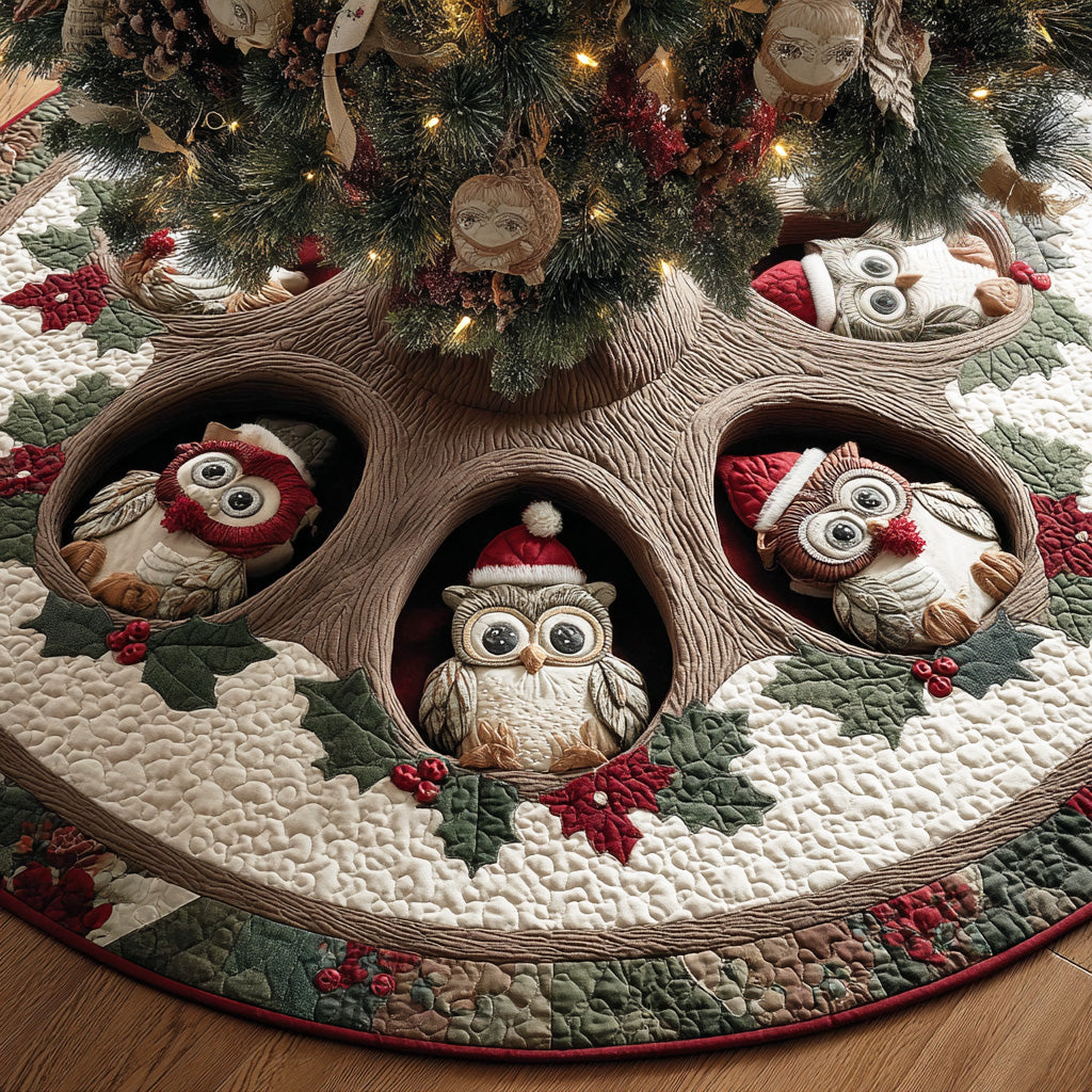 Winter Owl Harmony Christmas Quilted Tree Skirt NCU0TD1771