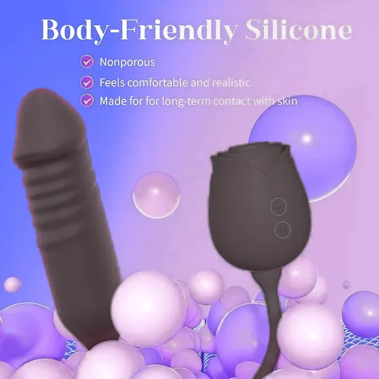 Black Rose Dual Massager - Suction & Internal Vibe