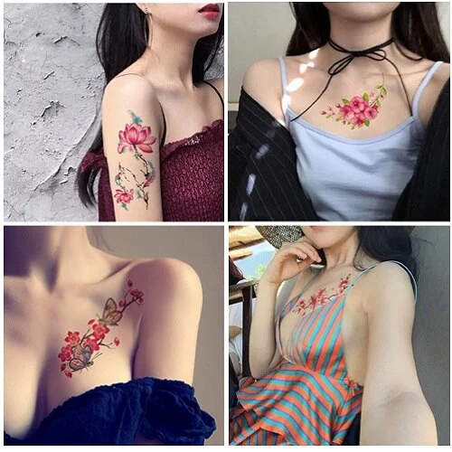 1piece Body art flash henna tattoo fake temporary tattoos stickers rose peony flowers arm shoulder tattoo waterproof women