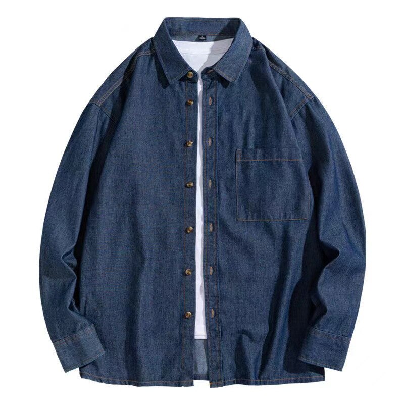 2025 Spring New Men's Denim Shirt Japanese Simple Casual Loose 100% Cotton Jean Jacket Autumn Male Korean Slim Long Sleeve Shirt
