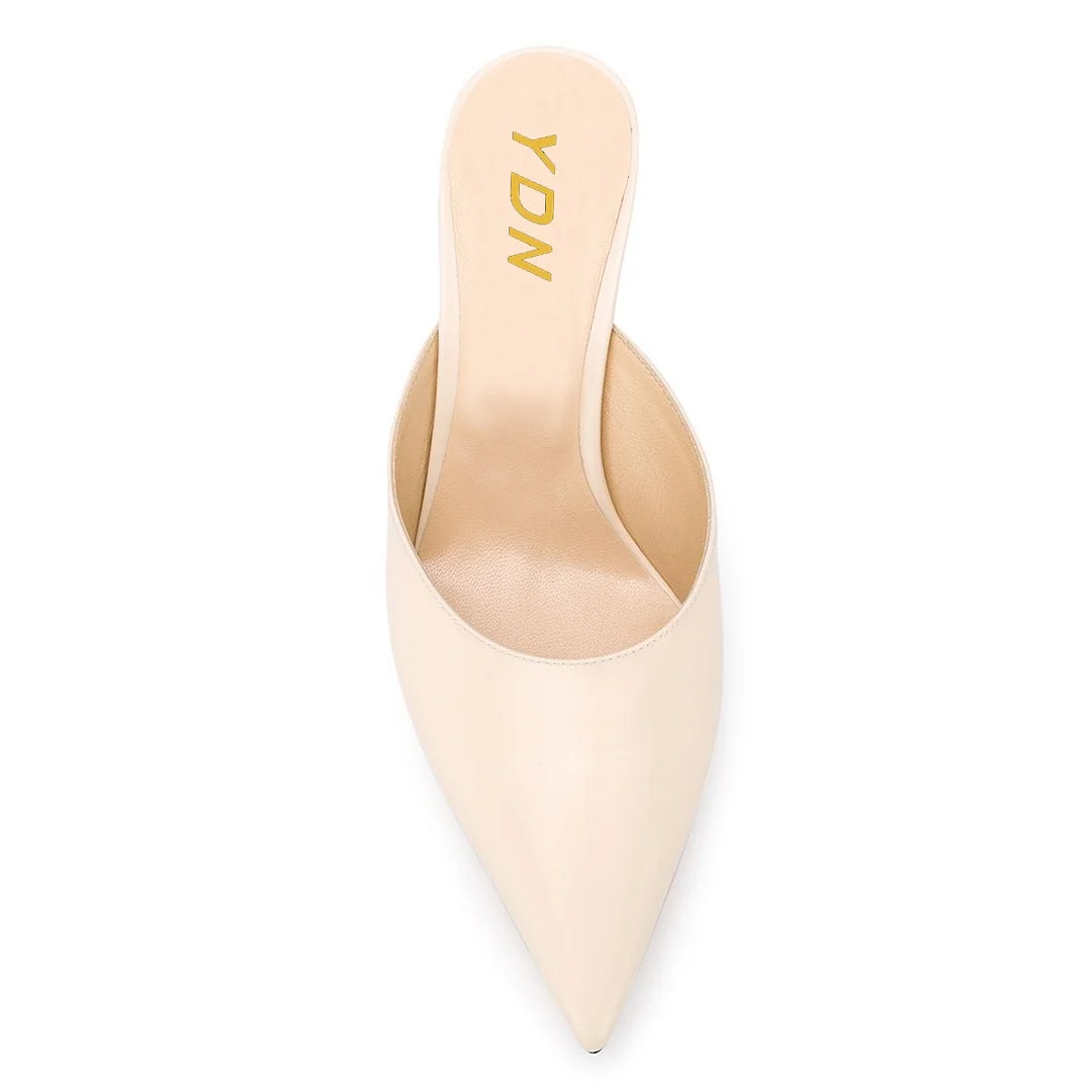 Ivory Pointed Toe Stiletto Heel Simple Mule Shoes for Women