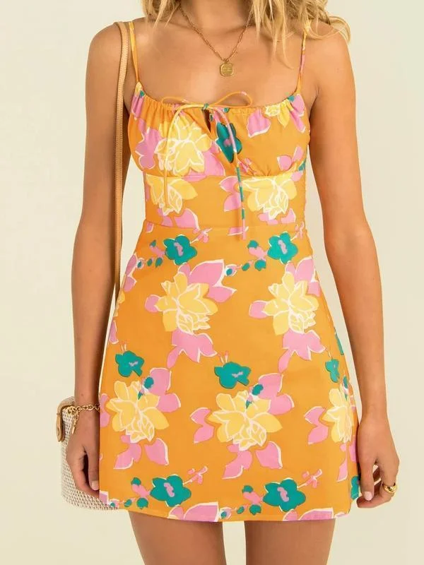 Orange floral print mini dress