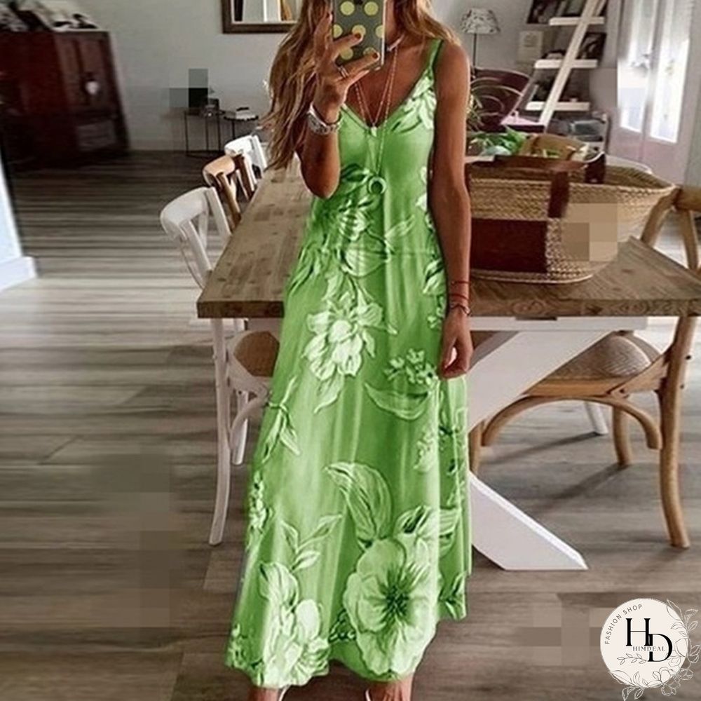Summer Dresses Fashion Clothes Women's Plus Size Dresses Casual V-neck Sleeveless Maxi Dresses Ladies L Loose Cotton Dress Party Wear Floral Printed Halter Beach Dress