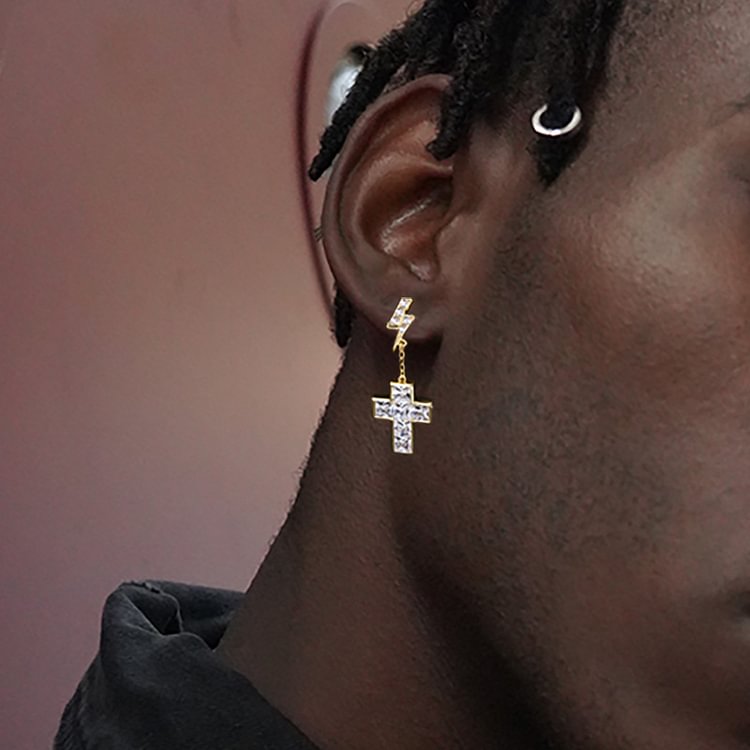 Iced Out Cross Men's Dangle Earrings Hiphop Jewelry