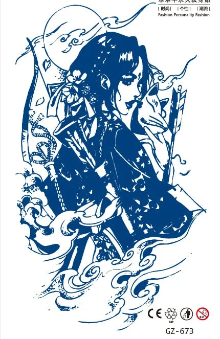 Temporary Waterproof Tattoos Stickers Sexy Mythical Dragon Girl Fox Mask Juice Ink Lasting Arm Back Body Buttocks Fake Tatoo DIY