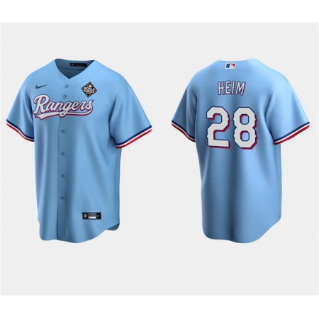 Men's Texas Rangers #28 Jonah Heim Blue 2023 World Series Stitched Baseball  Jersey