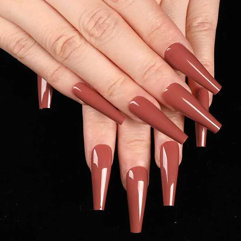 24Pcs Shiny Nude Long Artificial Fake Nails For Design Ballerina Stiletto False Nails DIY Full Cover Finger Tips Manicure Tools-Nail Inspo