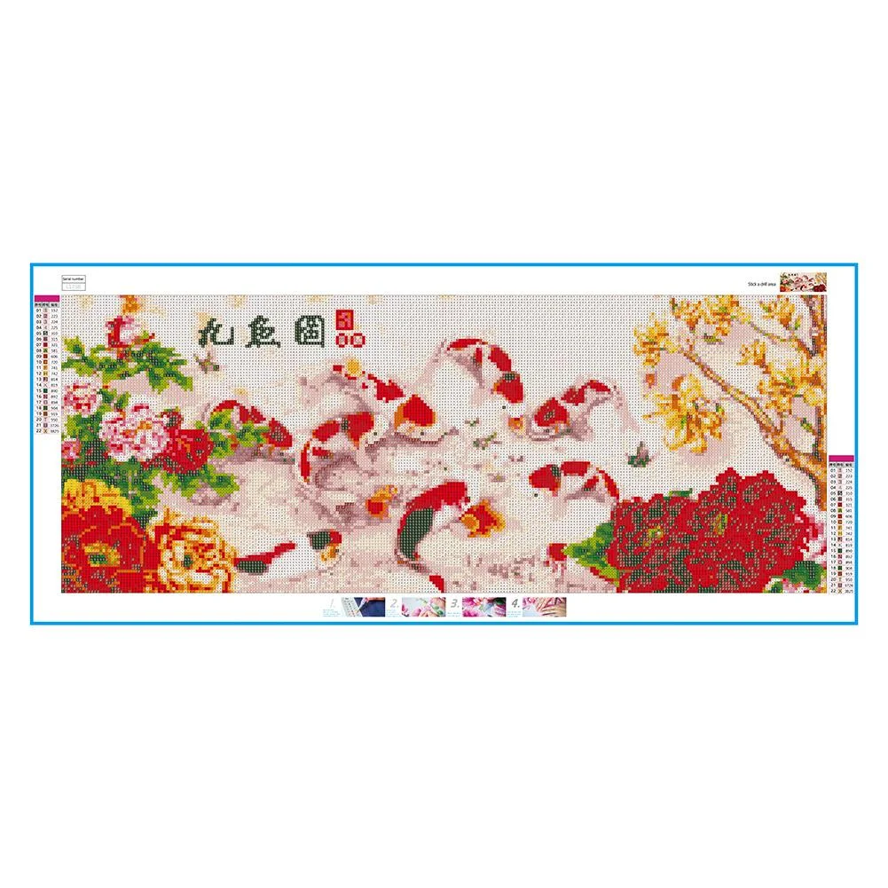 Diamond Painting - Full Round Drill - Peony 9 Fishes (80*35cm)
