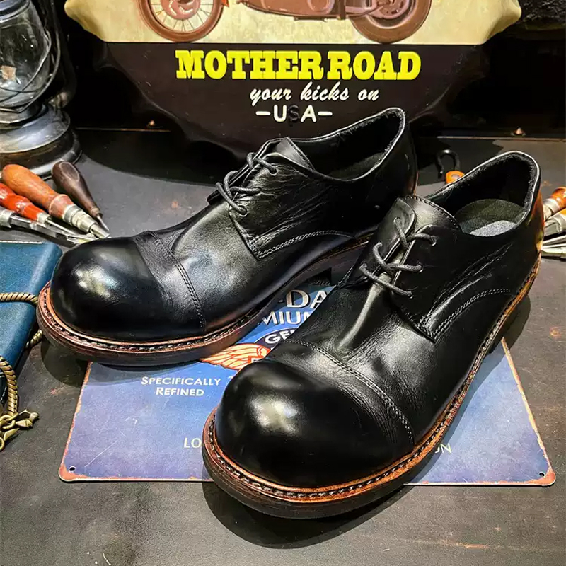 Men's Retro British-Style Handmade Washed Horsehide Derby Shoes