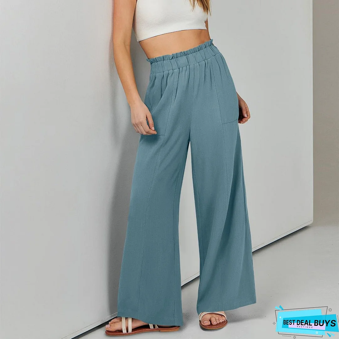 Casual Pockets Solid Lace Pants