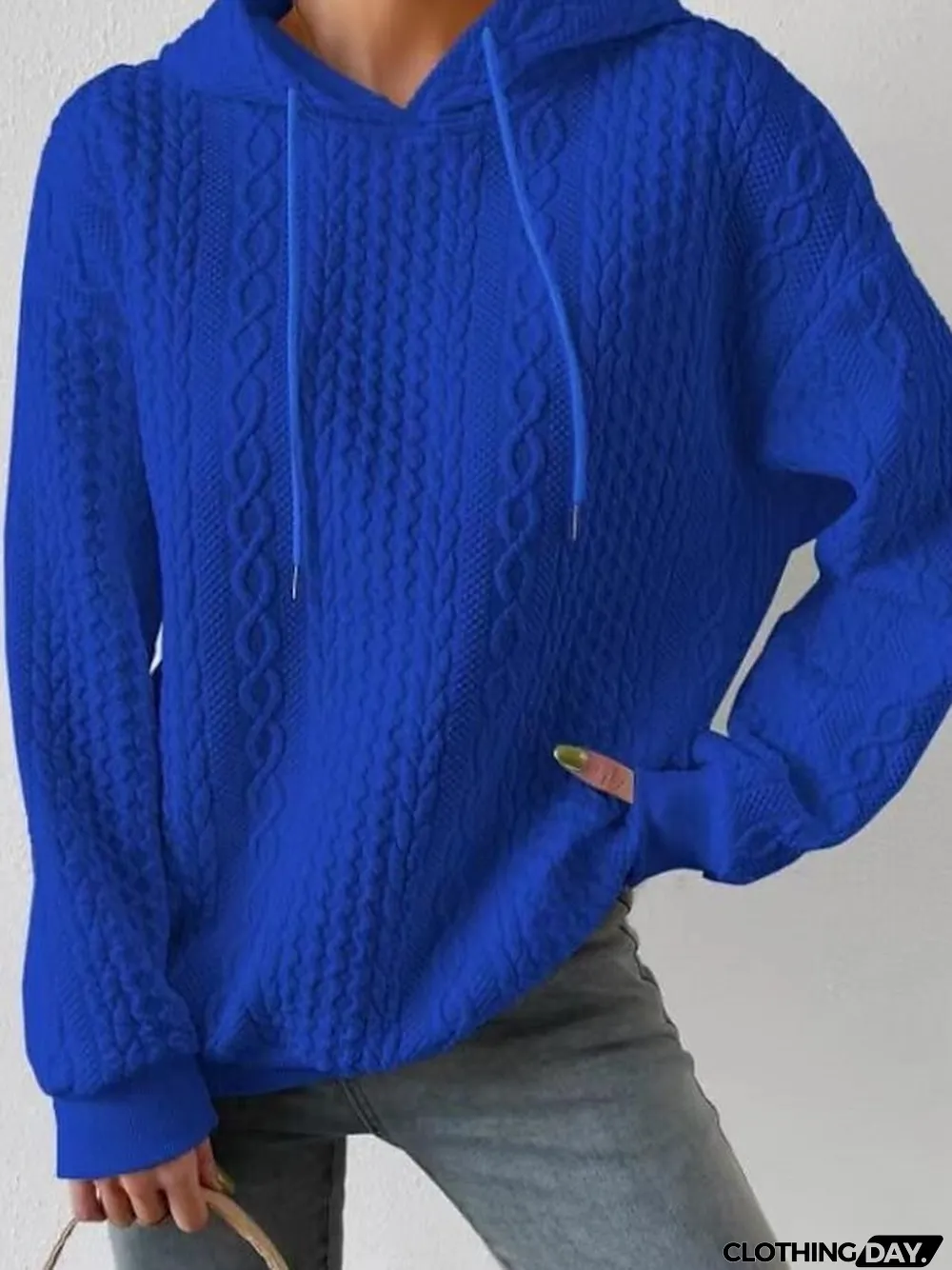 Women's Hoodie Sweatshirt Pullover Textured Solid Color Street Casual Drawstring Black White Blue Elegant Vintage Fashion Hoodie Long Sleeve Top Micro-elastic Fall & Winter