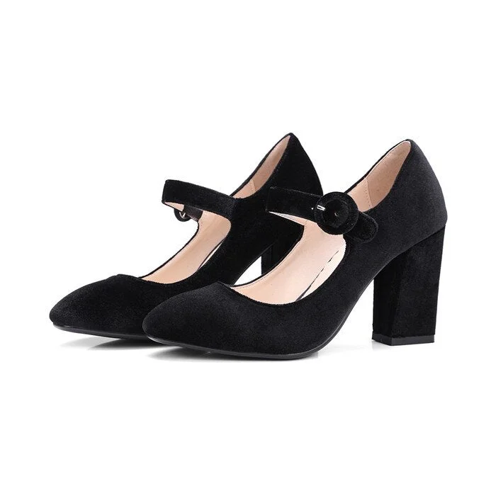 Christmas Gift Meotina Velvet Shoes Women Pumps High Heels Ladies Mary Jane Shoes Buckle Black Thick Heels 2019 Fashion Footwear Big Size 34-43